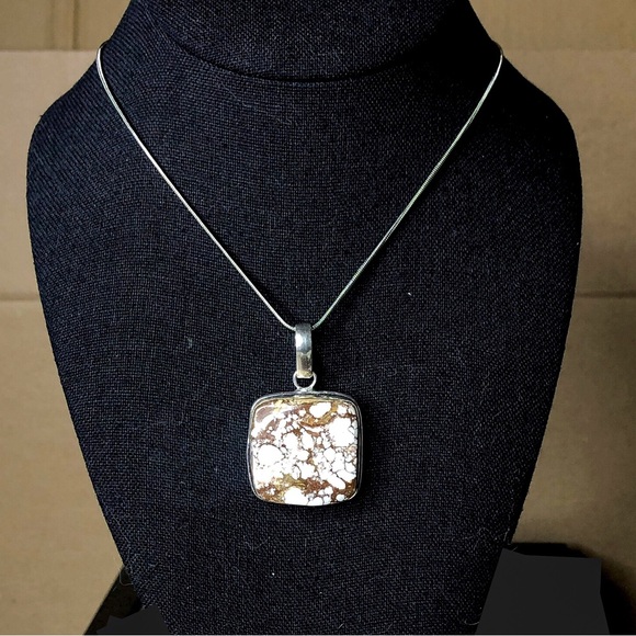 Speckled Jasper Sterling Silver Cabochon Pendant & Snake Chain Necklace 20” - Picture 3 of 8